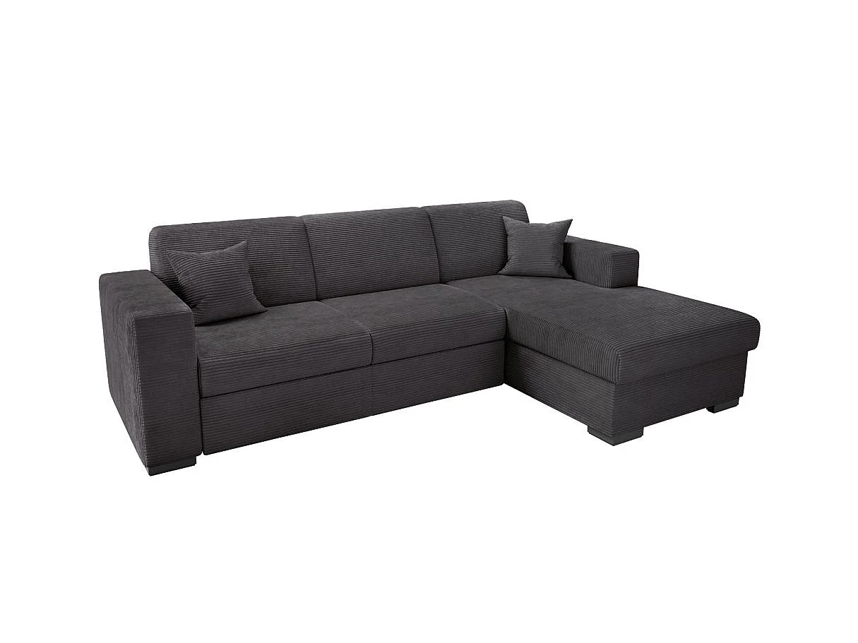 Canapé d'angle droit 4 places Fuji XL convertible avec coffre en velours côtelé - Gris anthracite - L262 x P157 x H83cm - Loungitude