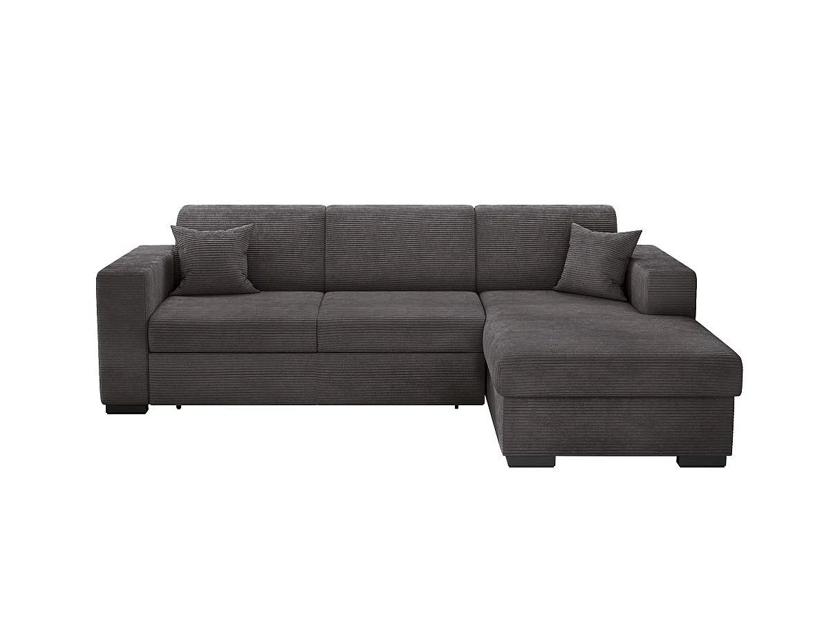 Canapé d'angle droit 4 places Fuji XL convertible avec coffre en velours côtelé - Gris anthracite - L262 x P157 x H83cm - Loungitude