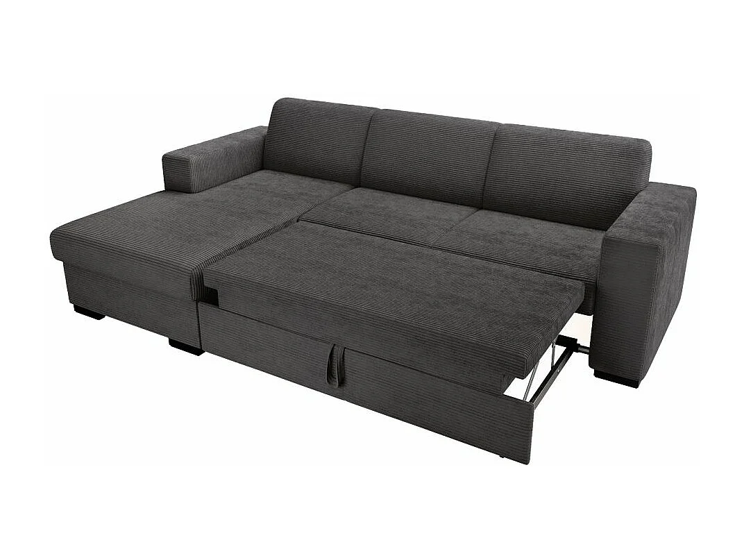 Canapé d'angle gauche 4 places Fuji XL convertible avec coffre en velours côtelé - Gris anthracite - L262 x P157 x H83cm - Loungitude