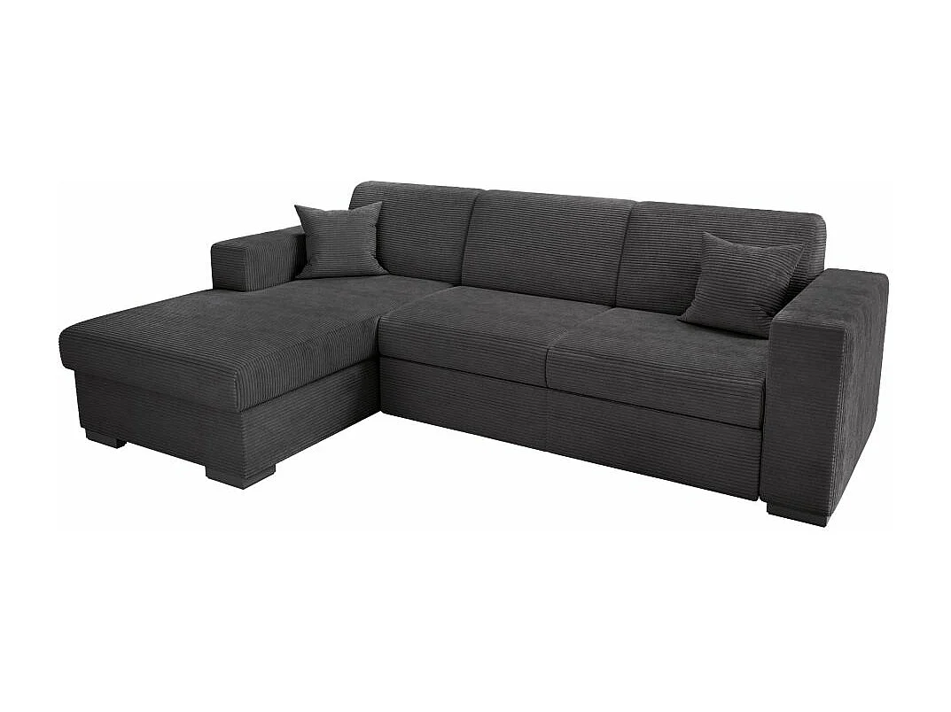 Canapé d'angle gauche 4 places Fuji XL convertible avec coffre en velours côtelé - Gris anthracite - L262 x P157 x H83cm - Loungitude
