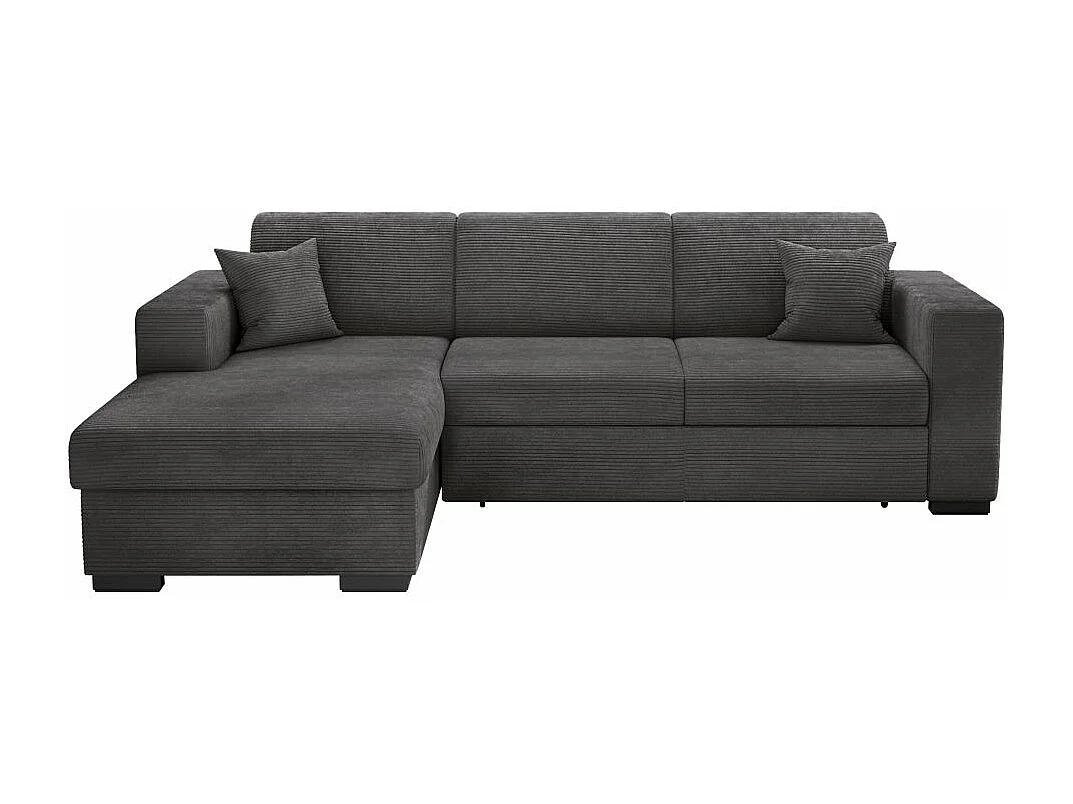 Canapé d'angle gauche 4 places Fuji XL convertible avec coffre en velours côtelé - Gris anthracite - L262 x P157 x H83cm - Loungitude
