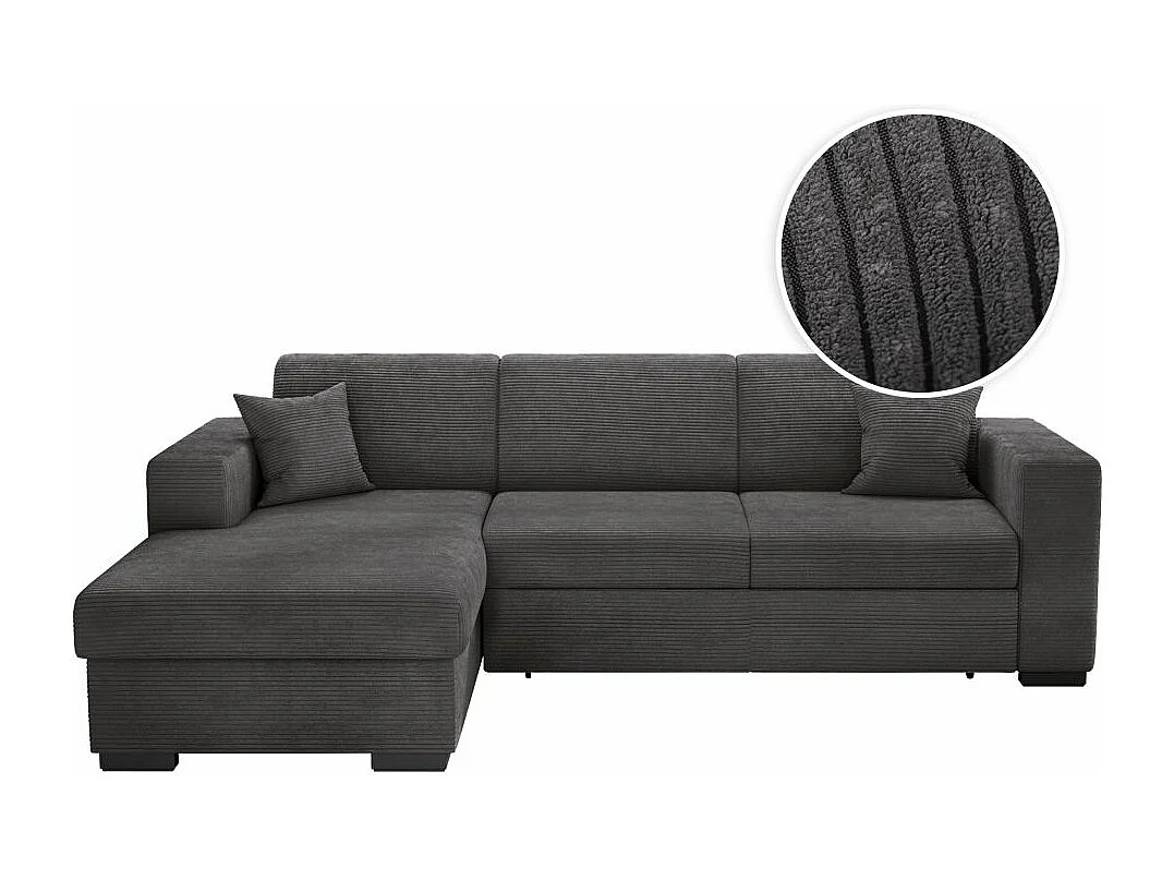 Canapé d'angle gauche 4 places Fuji XL convertible avec coffre en velours côtelé - Gris anthracite - L262 x P157 x H83cm - Loungitude