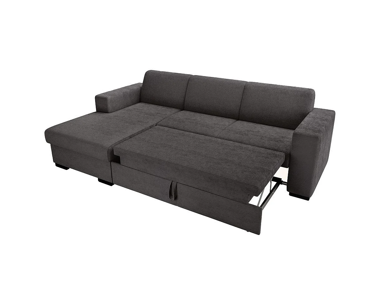 Canapé d'angle gauche 4 places Fuji XL convertible avec coffre en velours côtelé - Gris anthracite - L262 x P157 x H83cm - Loungitude