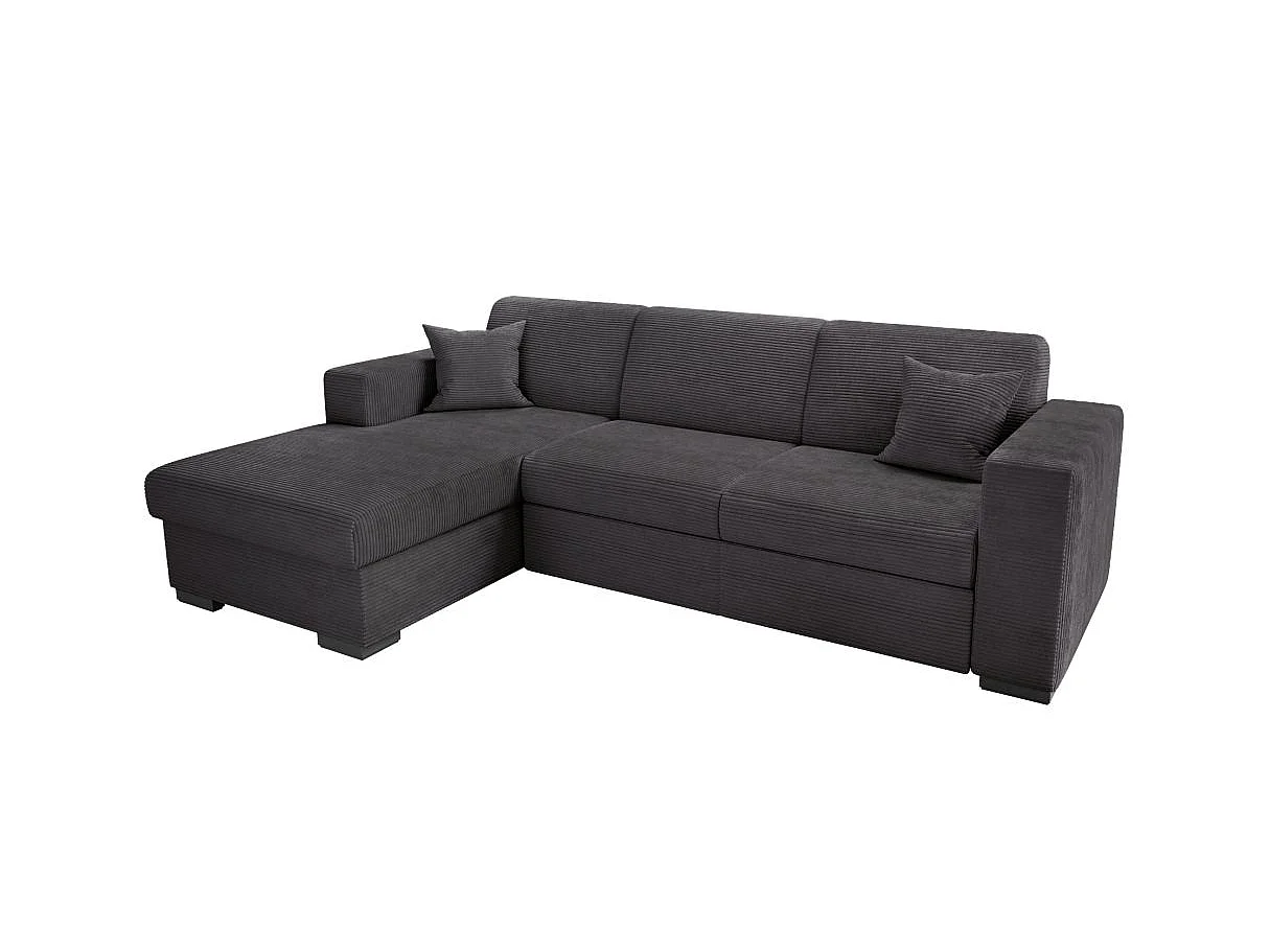 Canapé d'angle gauche 4 places Fuji XL convertible avec coffre en velours côtelé - Gris anthracite - L262 x P157 x H83cm - Loungitude