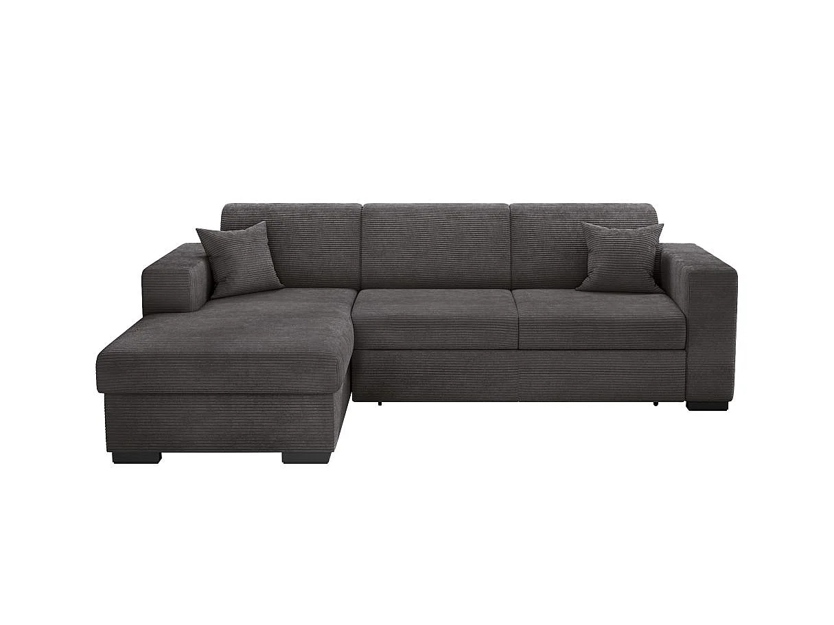Canapé d'angle gauche 4 places Fuji XL convertible avec coffre en velours côtelé - Gris anthracite - L262 x P157 x H83cm - Loungitude