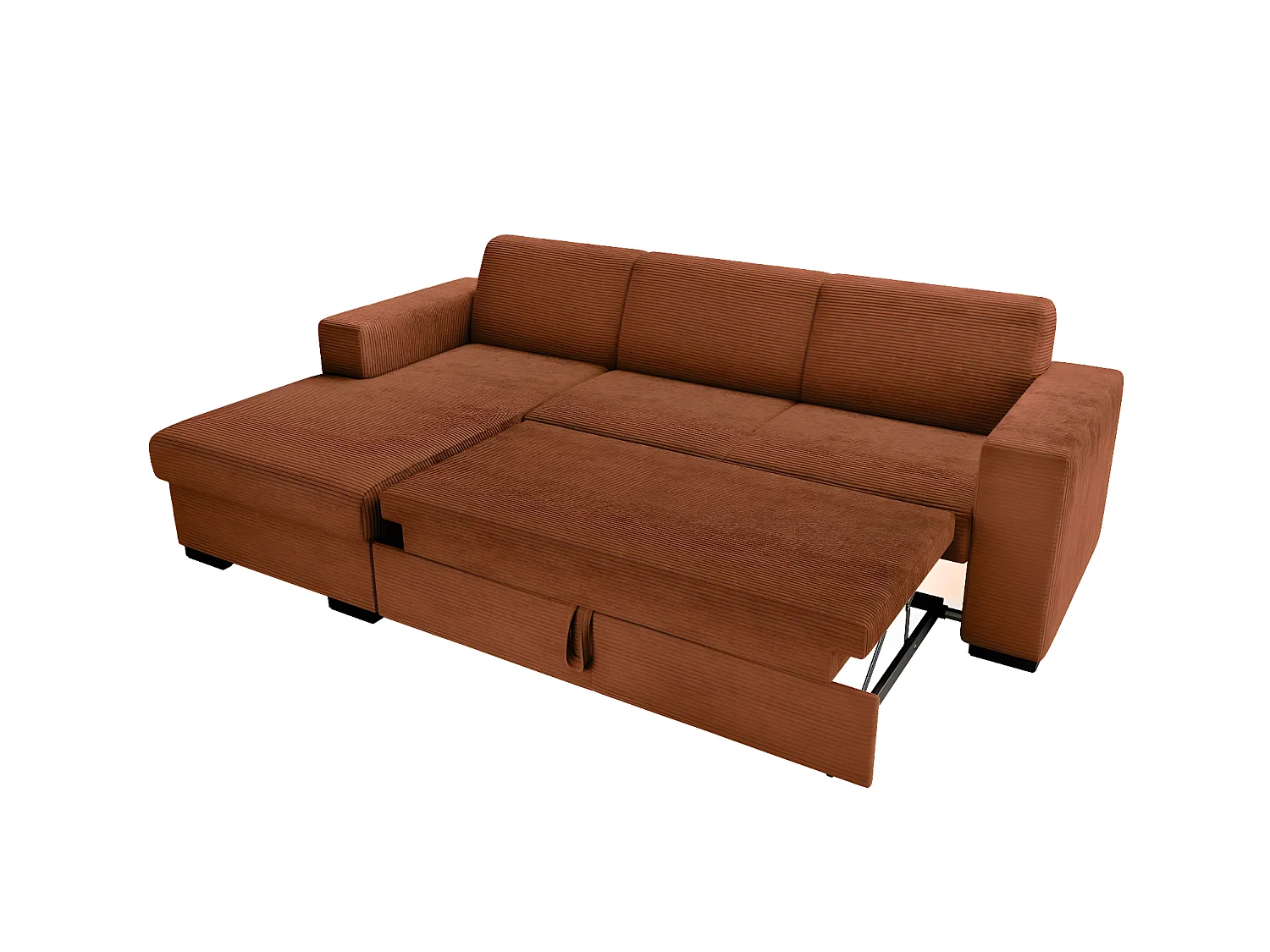 Canapé d'angle gauche 4 places Fuji XL convertible avec coffre en velours côtelé - Terracotta - L262 x P157 x H83cm - Loungitude