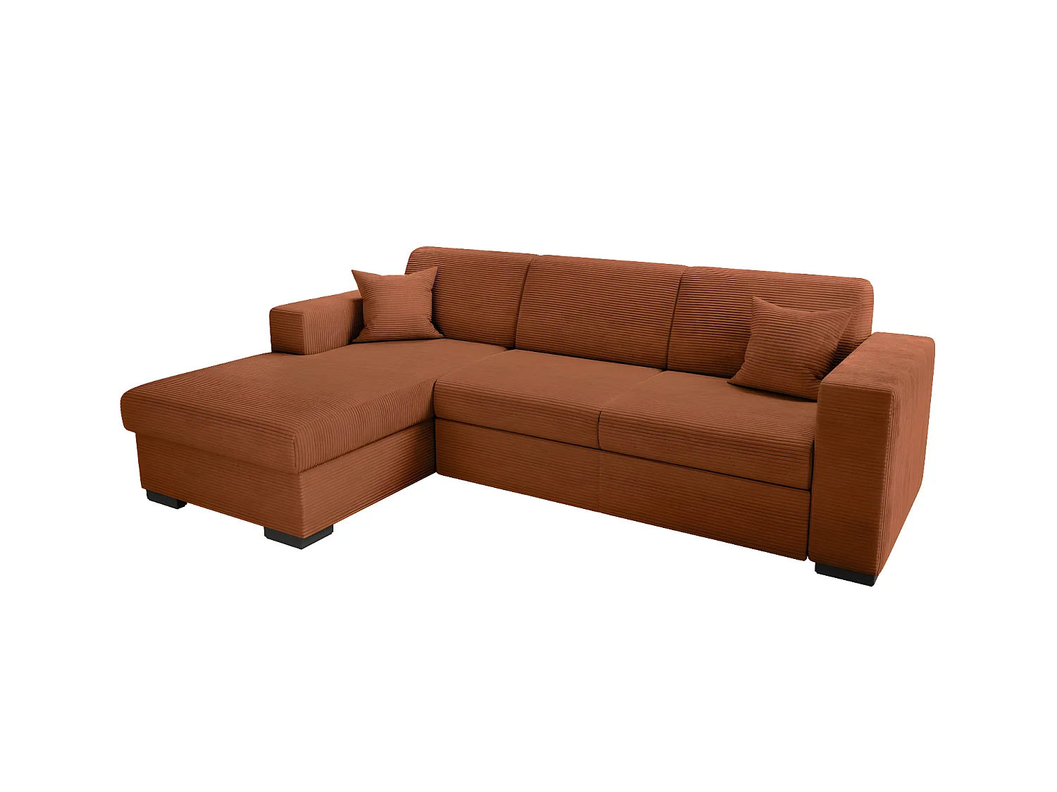 Canapé d'angle gauche 4 places Fuji XL convertible avec coffre en velours côtelé - Terracotta - L262 x P157 x H83cm - Loungitude