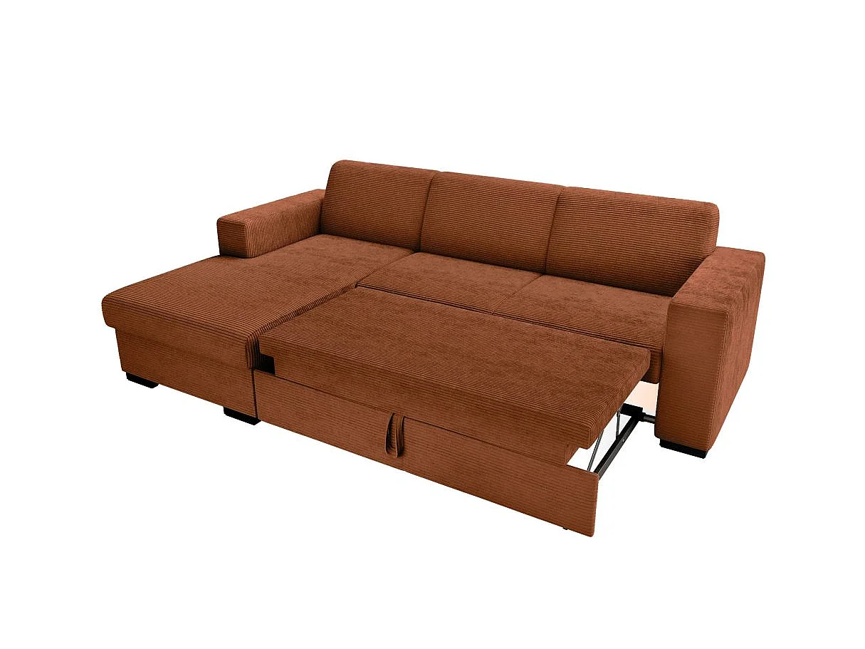 Canapé d'angle convertible 4 places en velours côtelé terracotta