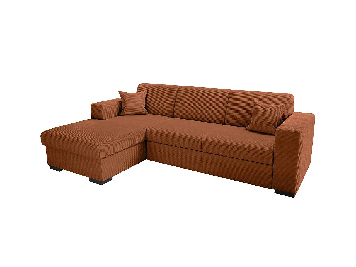 Canapé d'angle convertible 4 places en velours côtelé terracotta