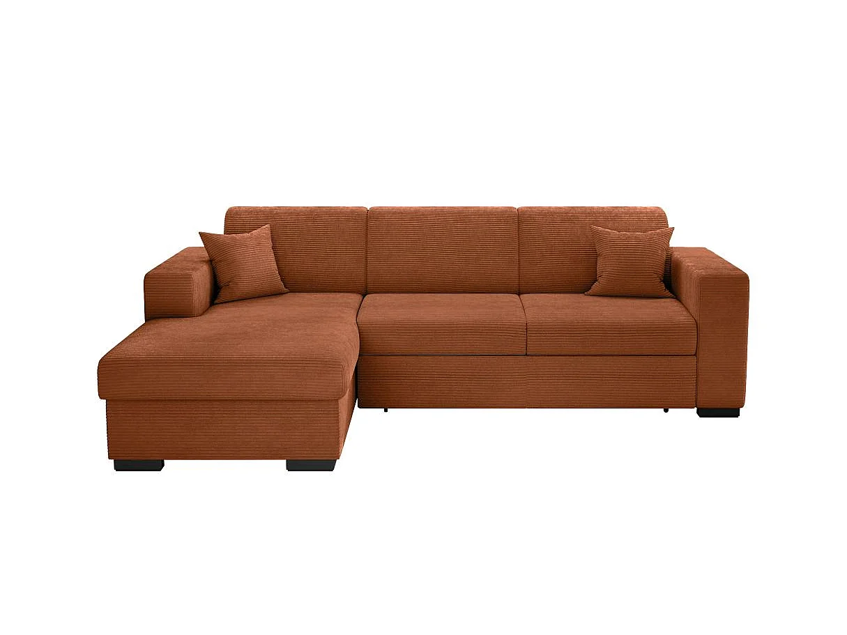 Canapé d'angle convertible 4 places en velours côtelé terracotta