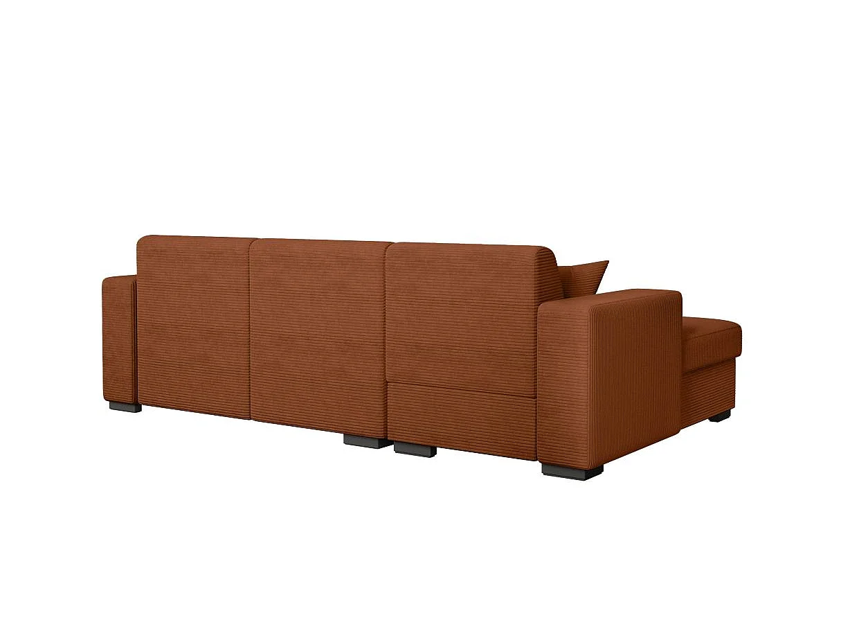Canapé d'angle convertible 4 places en velours côtelé terracotta