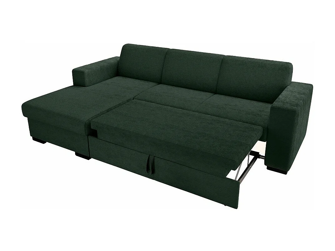 Canapé d'angle gauche 4 places Fuji XL convertible avec coffre en velours côtelé - Vert foncé - L262 x P157 x H83cm - Loungitude