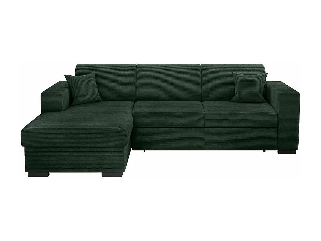 Canapé d'angle gauche 4 places Fuji XL convertible avec coffre en velours côtelé - Vert foncé - L262 x P157 x H83cm - Loungitude