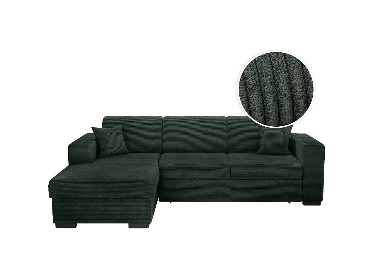 Canapé d'angle gauche 4 places Fuji XL convertible avec coffre en velours côtelé - Vert foncé - L262 x P157 x H83cm - Loungitude