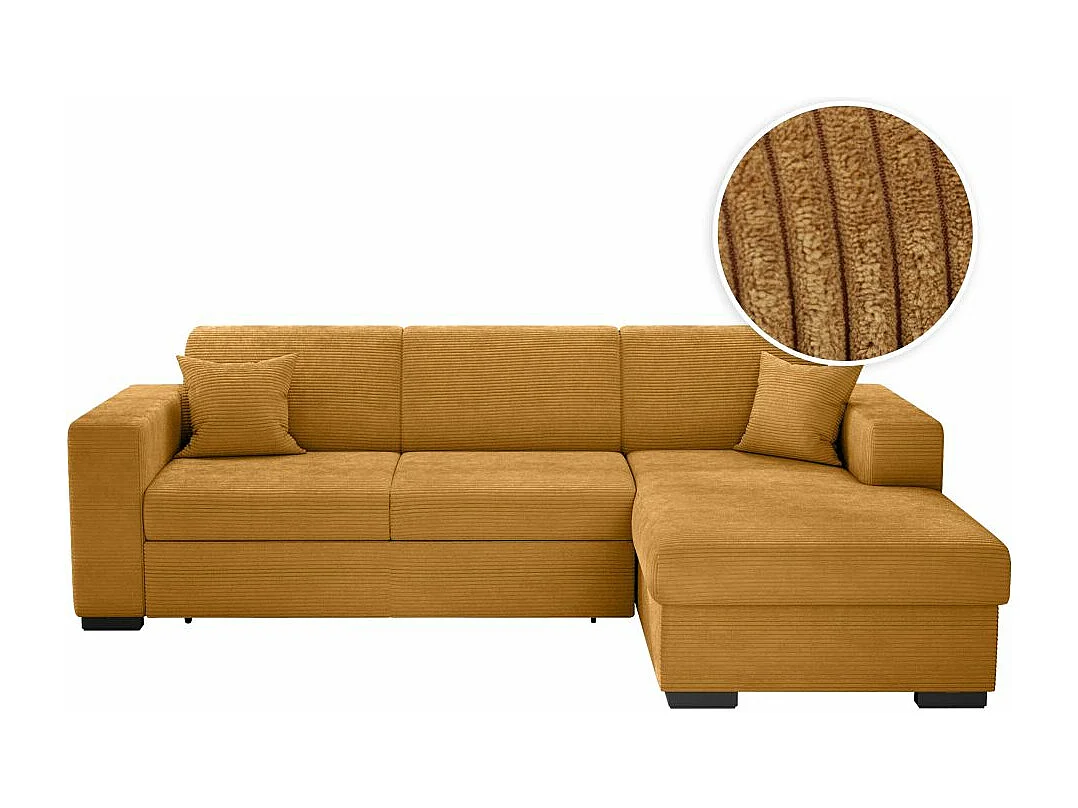 Canapé d'angle droit 4 places Fuji XL convertible avec coffre en velours côtelé - Jaune - L262 x P157 x H83cm - Loungitude