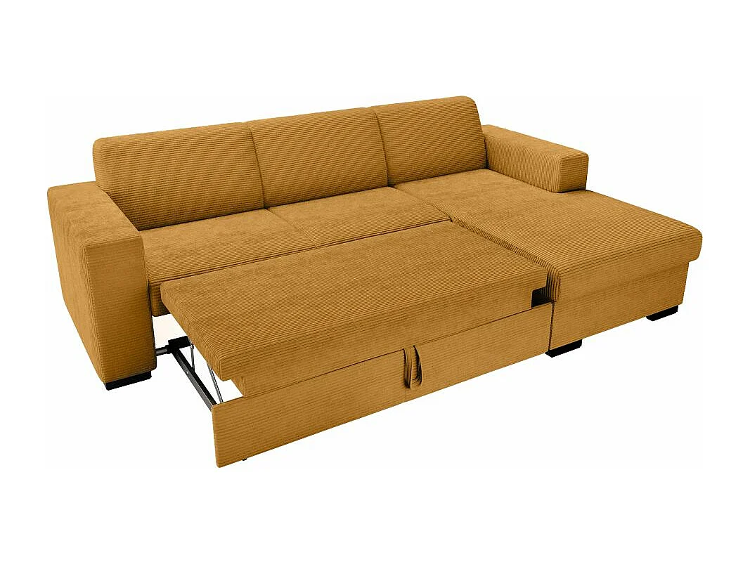 Canapé d'angle droit 4 places Fuji XL convertible avec coffre en velours côtelé - Jaune - L262 x P157 x H83cm - Loungitude