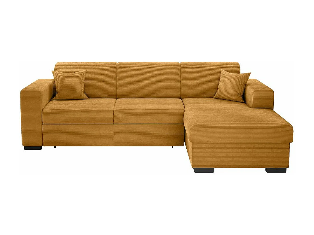 Canapé d'angle droit 4 places Fuji XL convertible avec coffre en velours côtelé - Jaune - L262 x P157 x H83cm - Loungitude