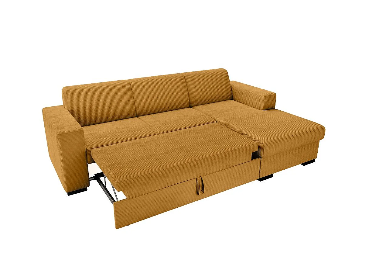 Canapé d'angle convertible 4 places avec coffre en velours jaune