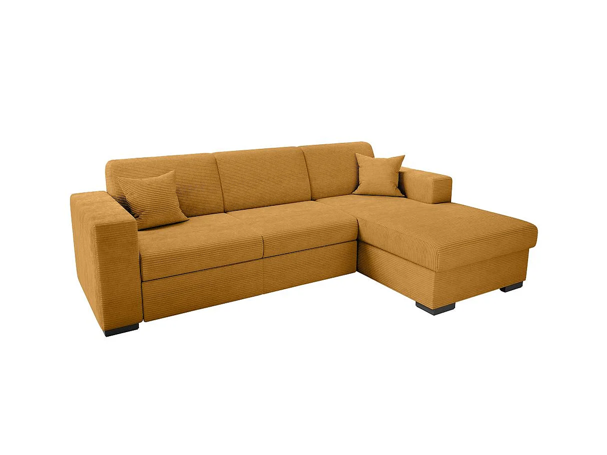 Canapé d'angle convertible 4 places avec coffre en velours jaune