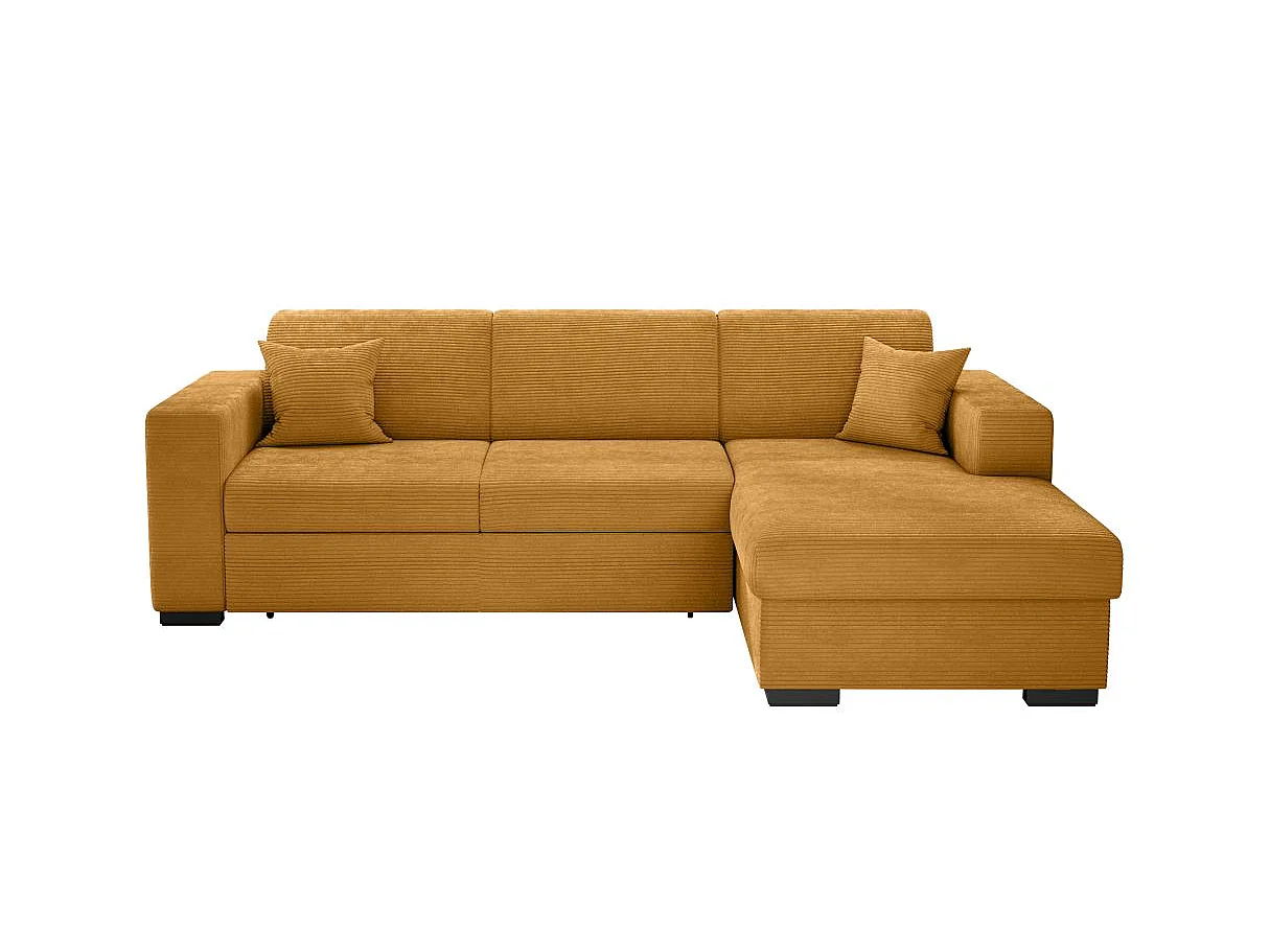 Canapé d'angle convertible 4 places avec coffre en velours jaune