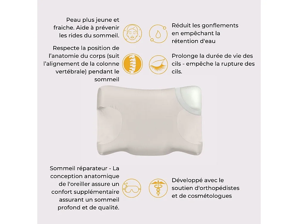 Oreiller Anti-Âge Anti-Rides en 100% Soie SOIE DE BEAUTE 58x37x11 - INPHYSIO