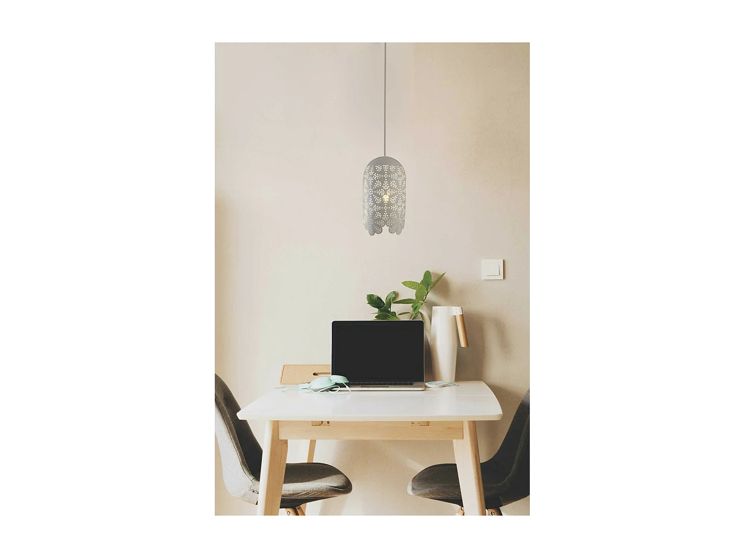 C-Création - Suspension abat-jour ajouré métal - SHAPUR - Blanc