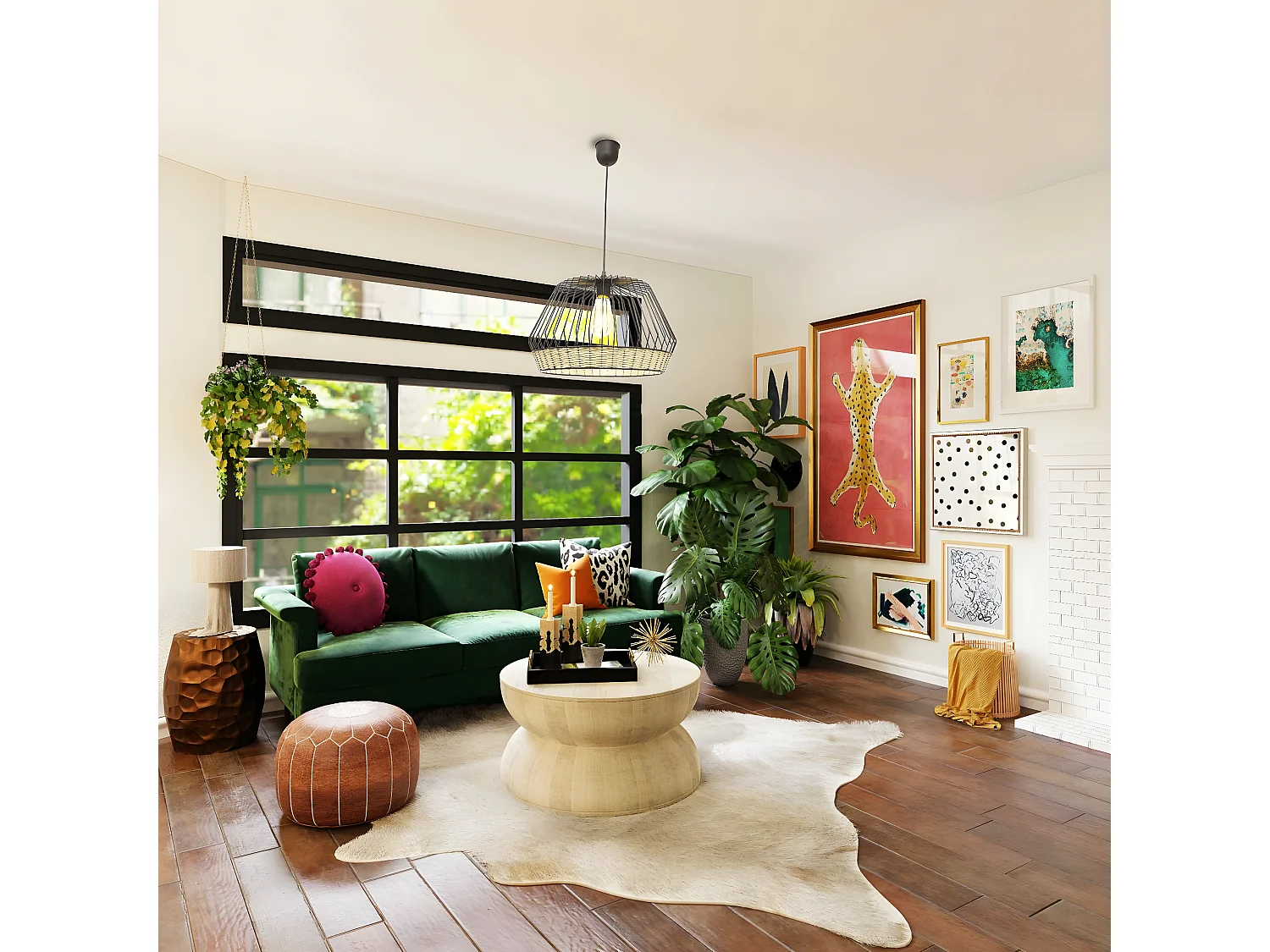 C-Création - Suspension en métal et rotin tressé - JINTEN