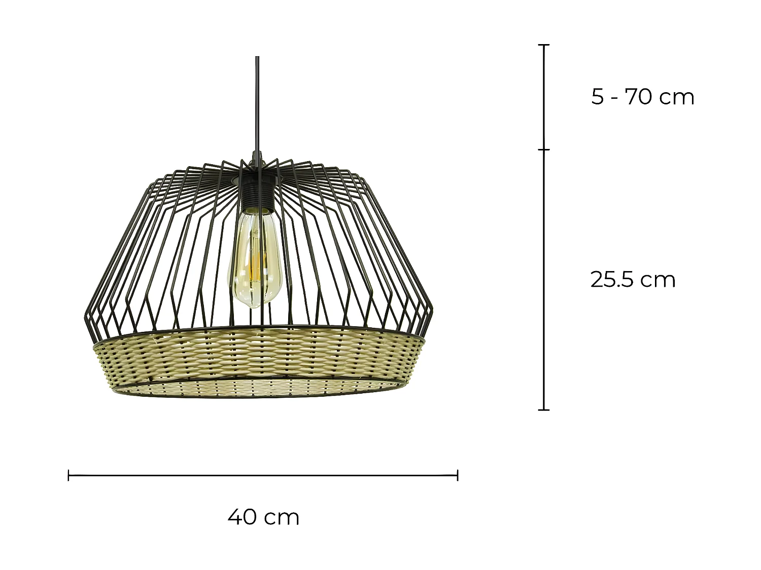 C-Création - Suspension en métal et rotin tressé - JINTEN