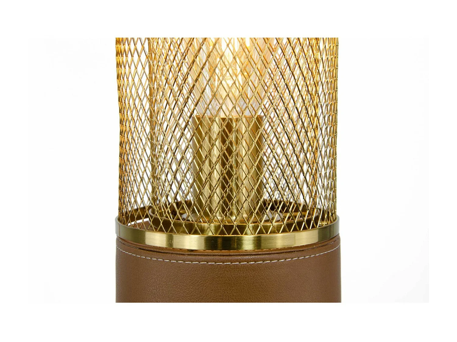 C-Création - Lampadaire en métal doré et simili cuir marron - ACUERO