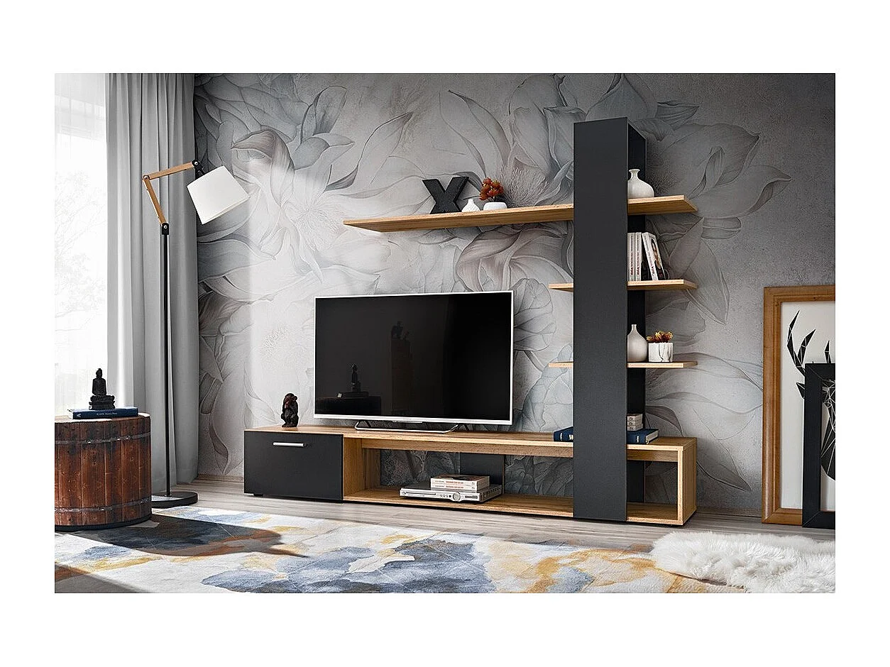 Meuble TV CLEO – Bibliothèque et étagères intégrées