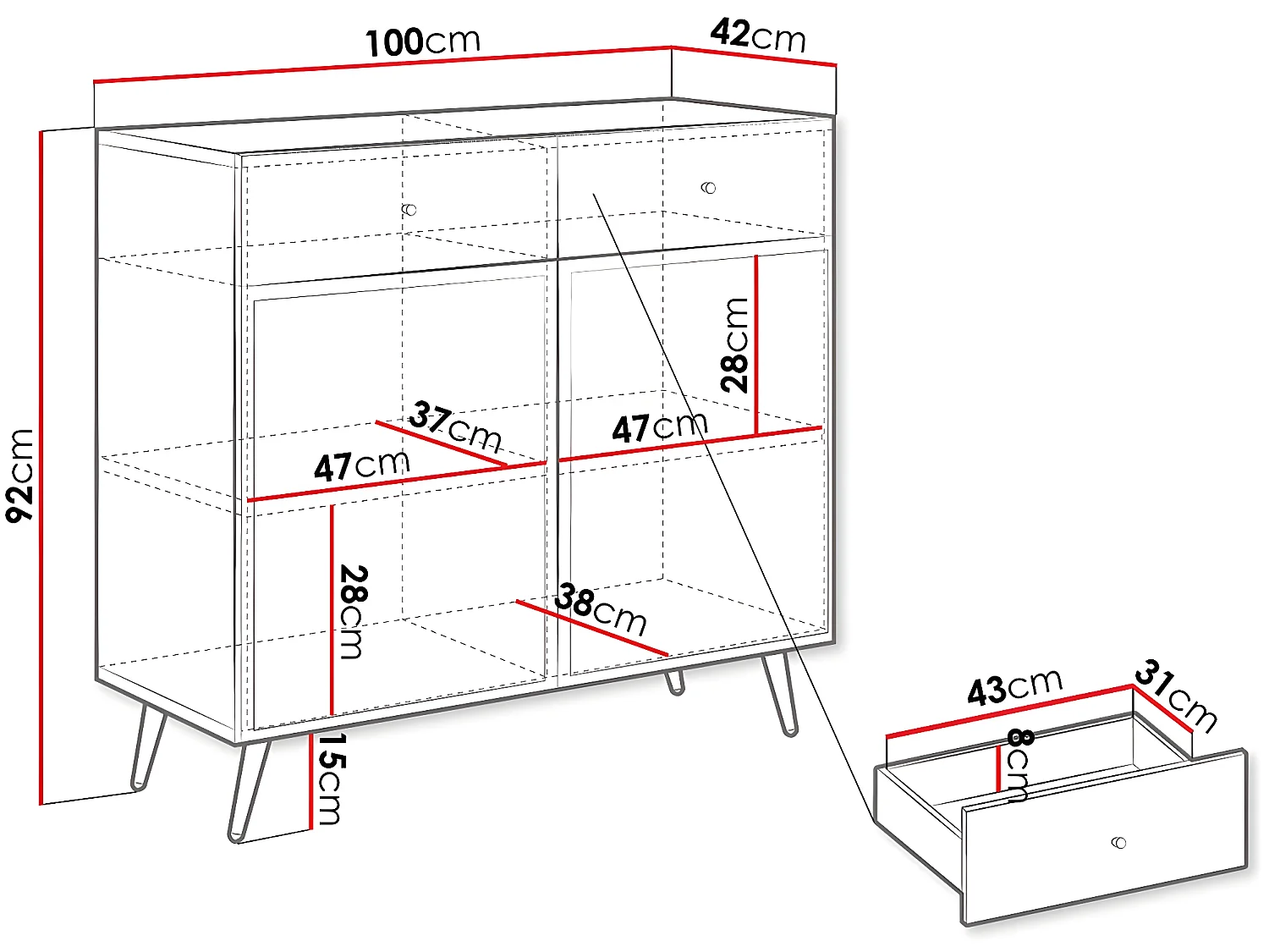 Buffet - "Temerra " - 100 x 42 x 92 cm - Noir