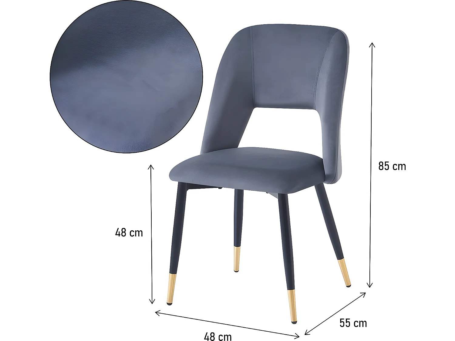 Lote de 2 Sillas de terciopelo "Coralie" - Gris