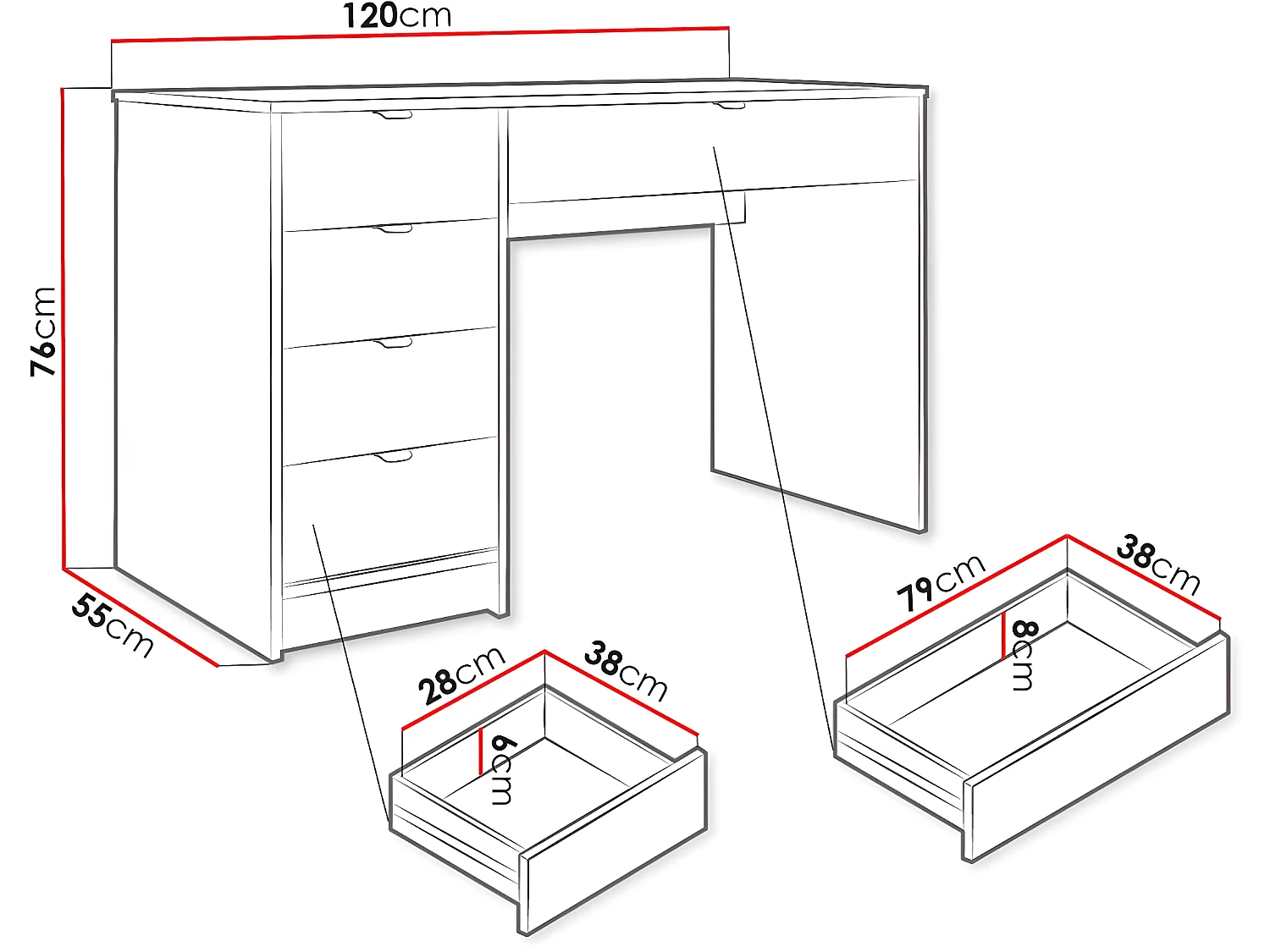 Bureau - "Tireno" -  120  x 76  x 55 cm - Blanc