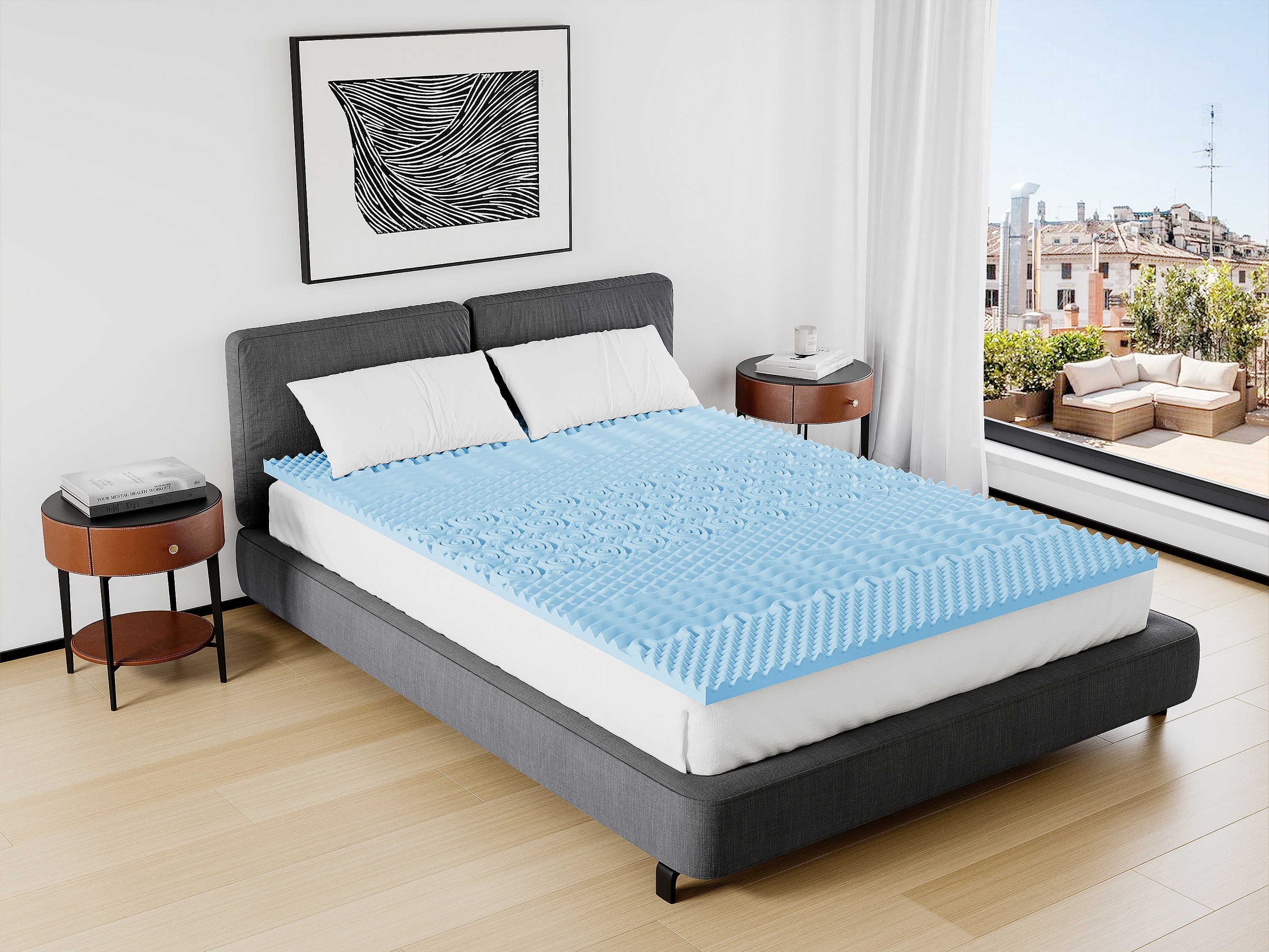 Surmatelas PERLECARE 160x200 Cm H3/H4 - Mousse Gel 7,5 Cm Rafraîchissante Avec Housse Öko-TEX