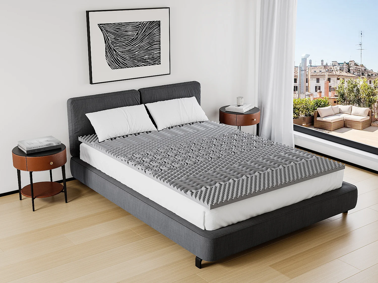 Surmatelas 140 x 190 cm mémoire de forme 7 zones purifiant au charbon ép.5cm - NISIDA de NATUREA