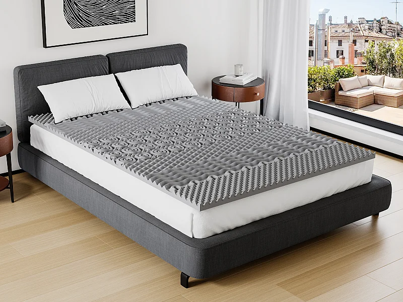 Surmatelas 140 x 190 cm mémoire de forme 7 zones purifiant au charbon ép.5cm - NISIDA de NATUREA