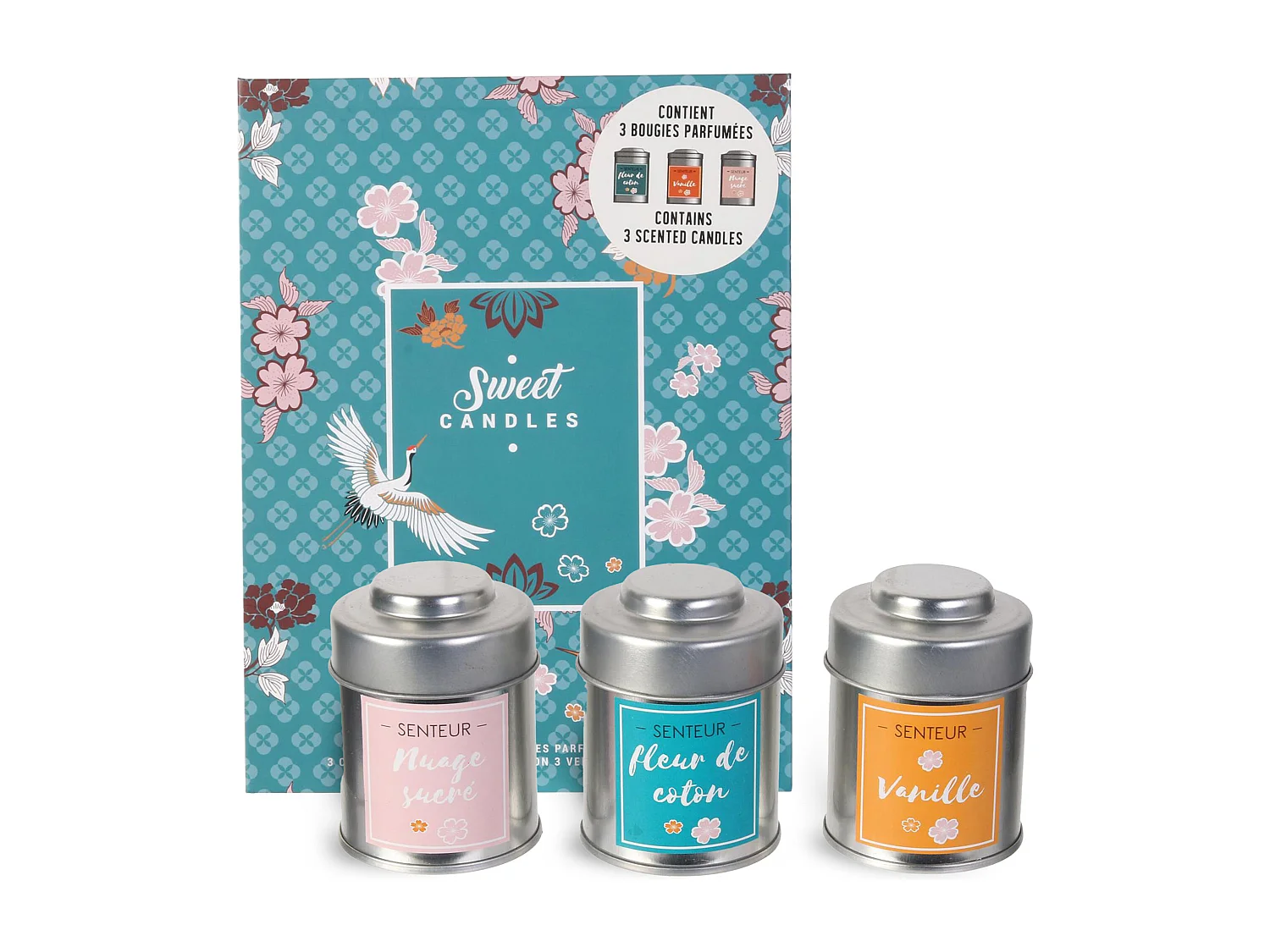 Coffret de 3 bougies parfumées vanille nuage sucré et de fleur de coton collection SWEET
