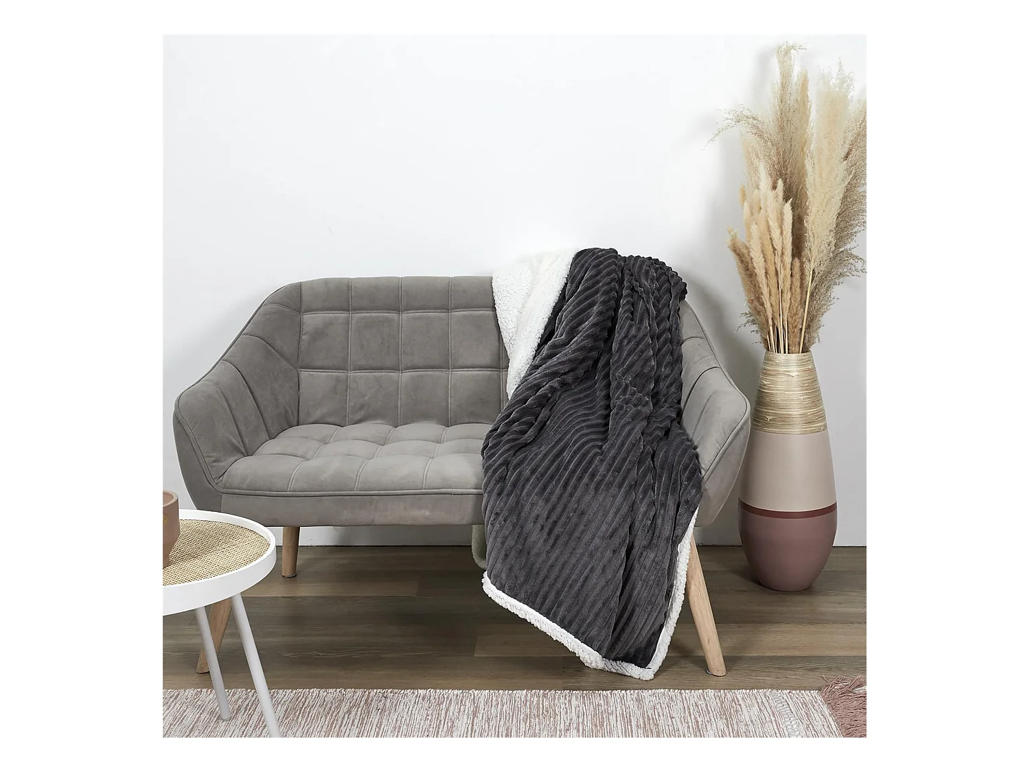 Plaid flanelle côtelé 180x220 cm SHERPA gris