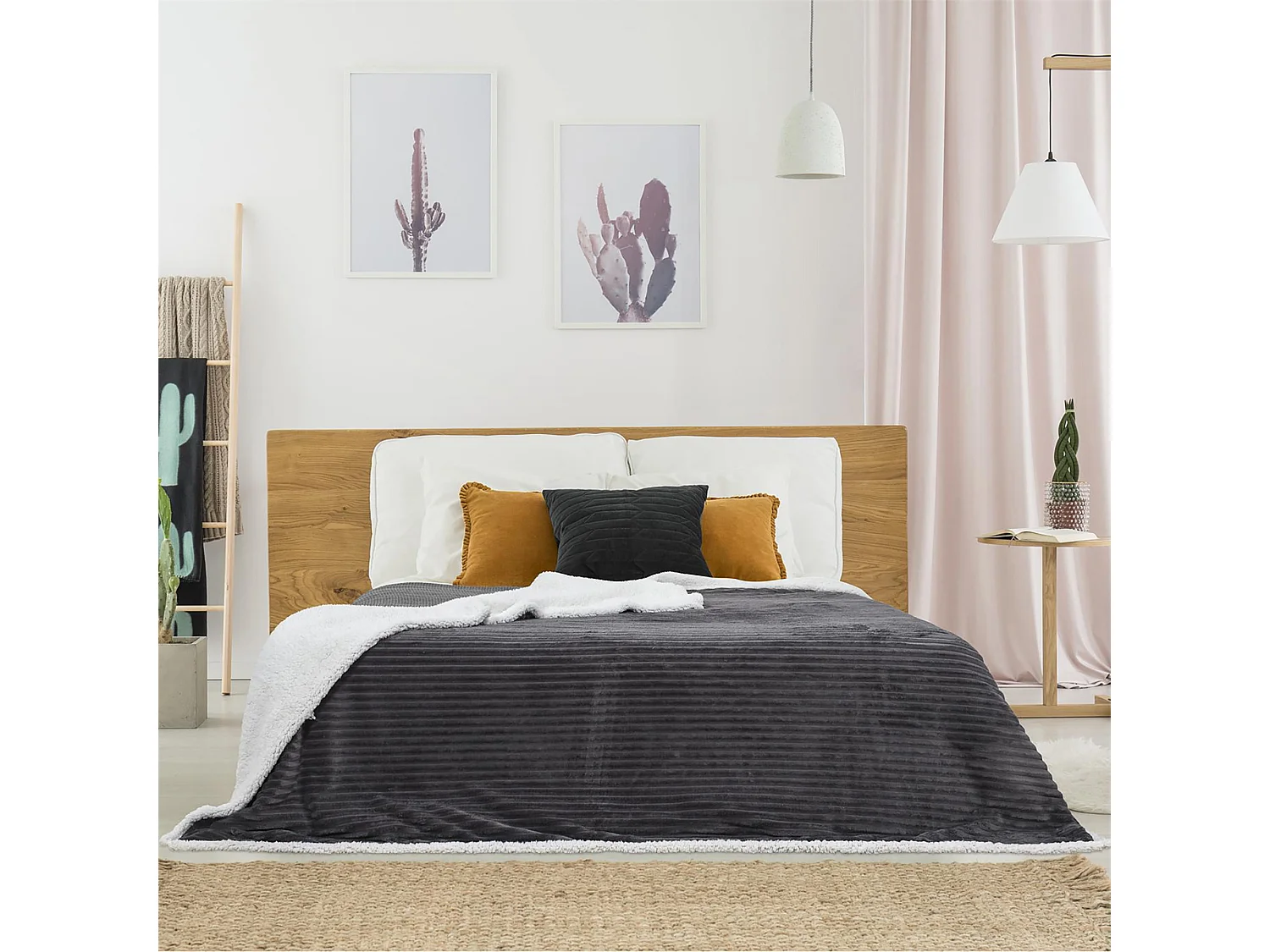 Plaid flanelle côtelé 180x220 cm SHERPA gris