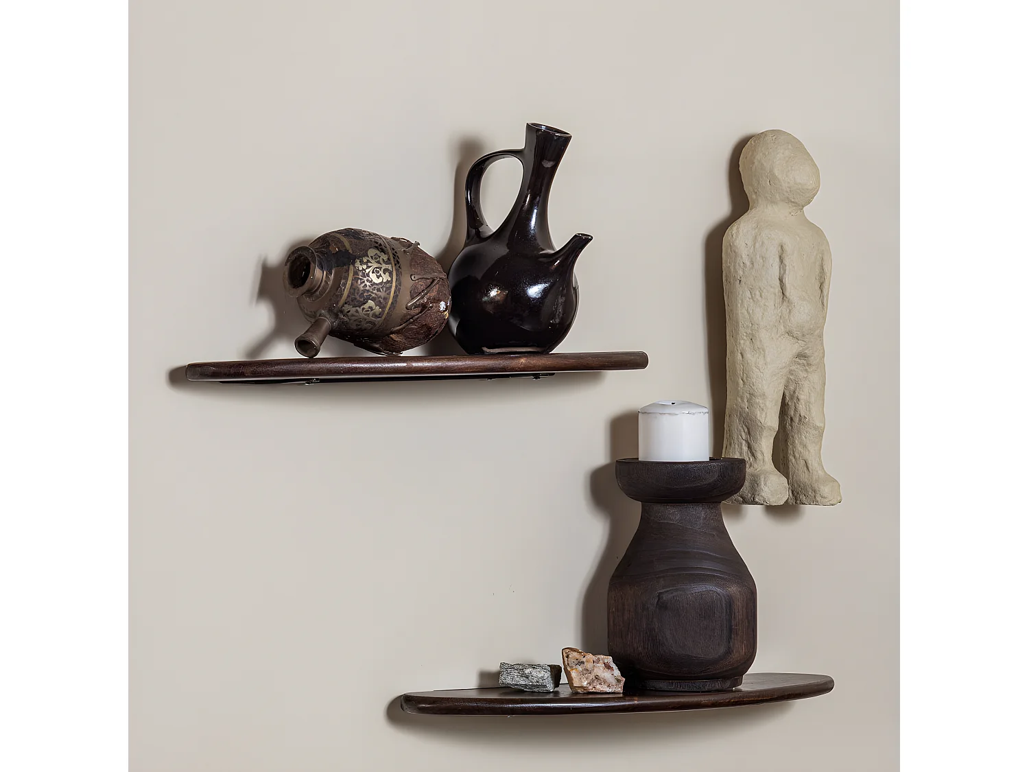 Layer - Lot de 2 étagères murales en bois - Bois foncé