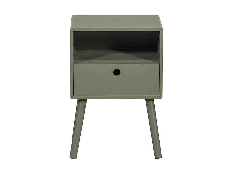 Ozzy - Table de chevet 1 tiroir, 1 niche en bois  - Vert kaki