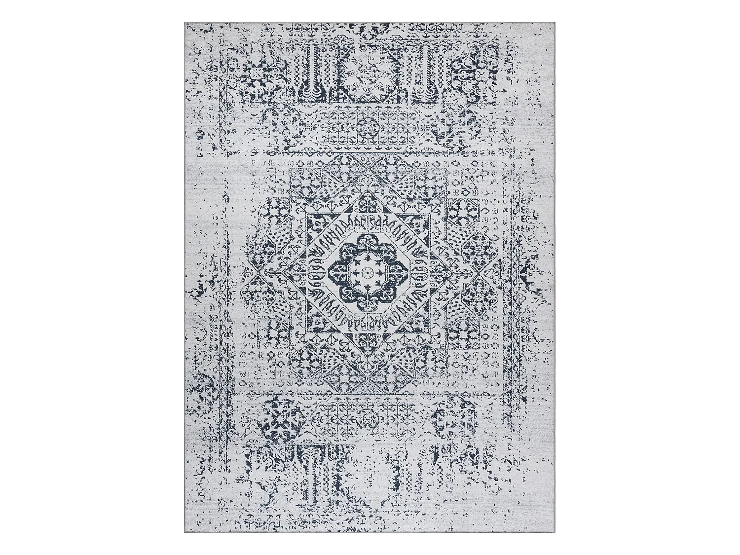 ANDRE 1072 tapijt wasbaar Rozet, vintage antislip - witrand / zwart 80x150 cm