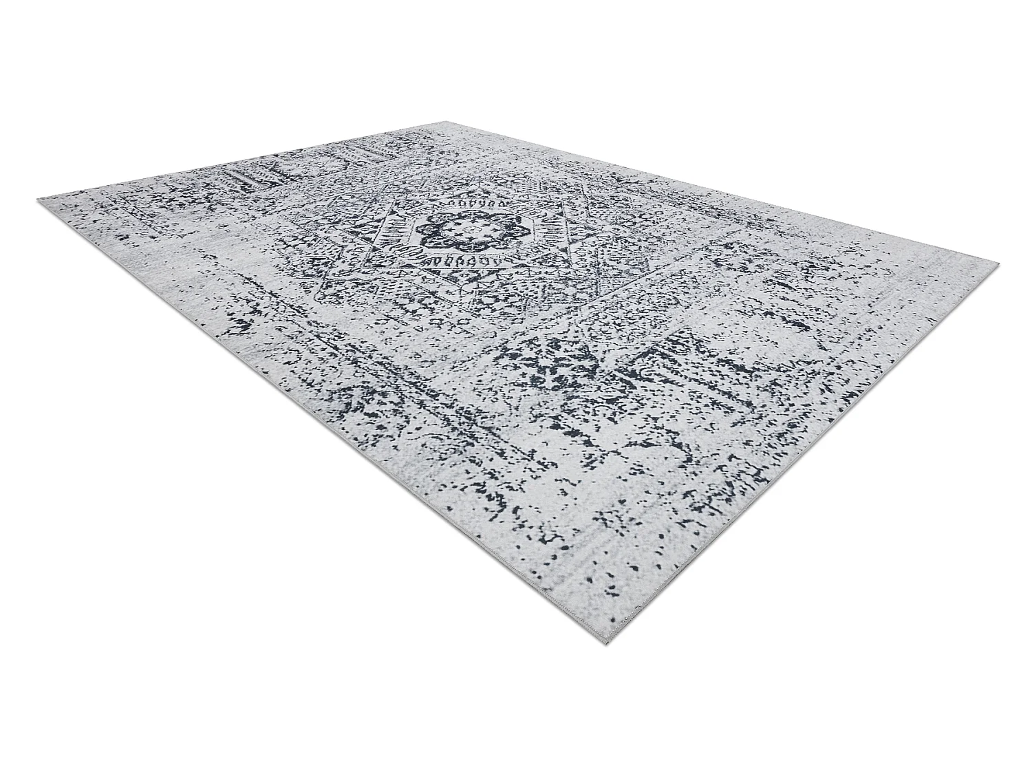 ANDRE 1072 tapijt wasbaar Rozet, vintage antislip - witrand / zwart 80x150 cm