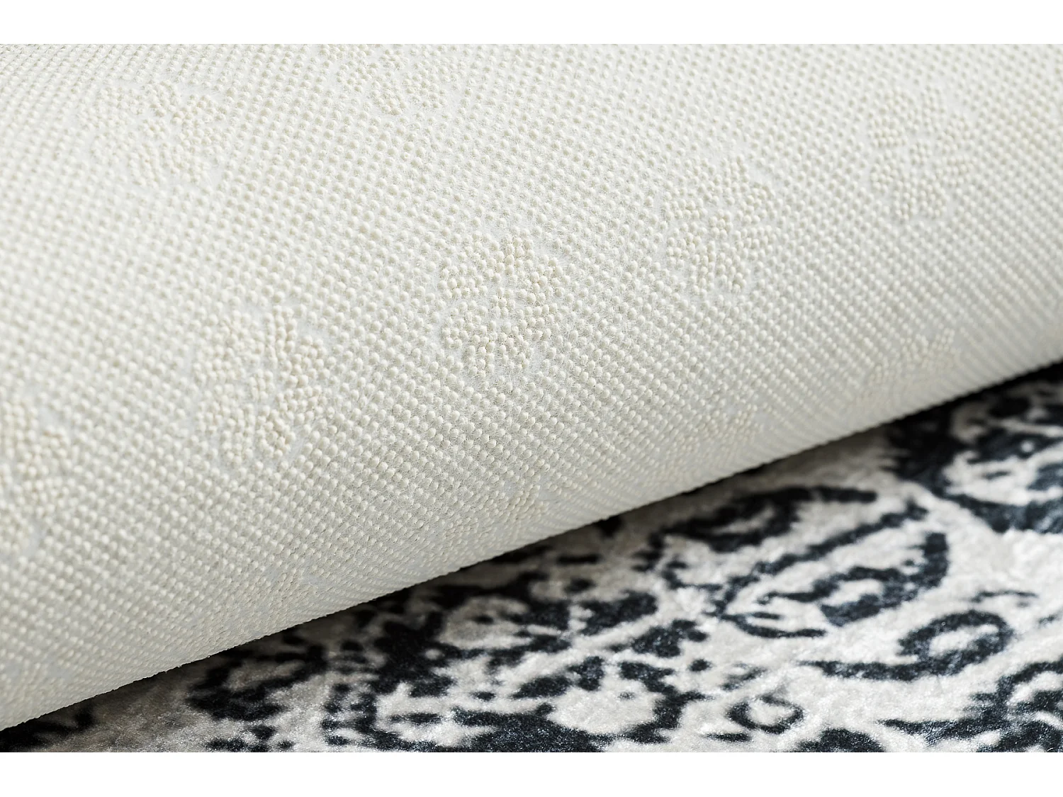 ANDRE 1072 tapijt wasbaar Rozet, vintage antislip - witrand / zwart 80x150 cm