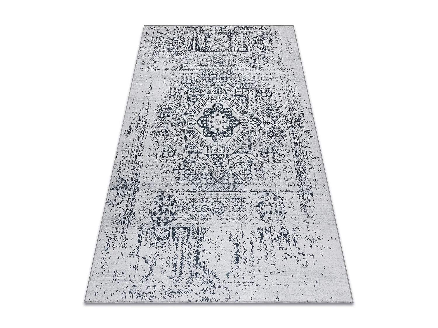 ANDRE 1072 tapijt wasbaar Rozet, vintage antislip - witrand / zwart 80x150 cm