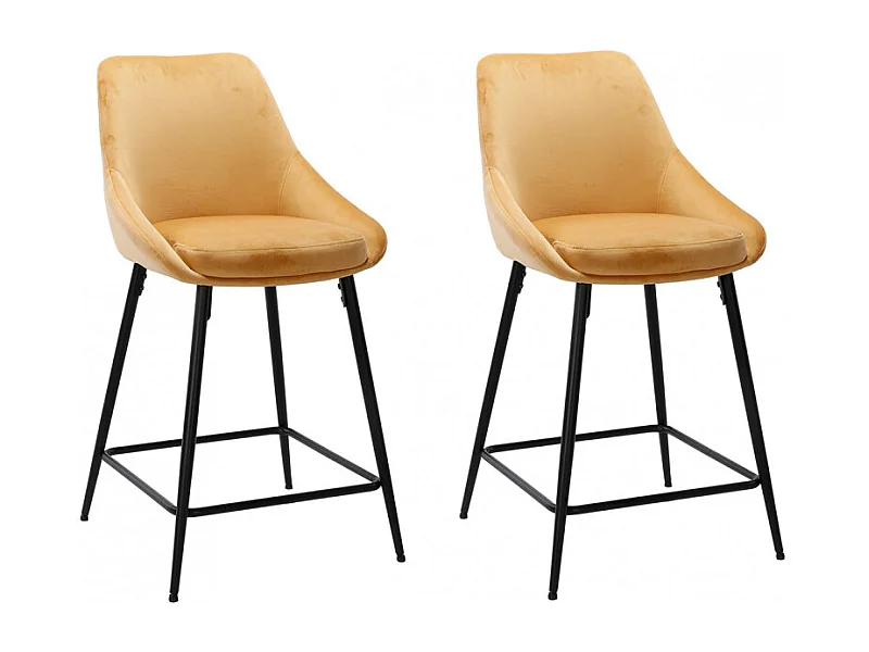 Lot 2 tabourets de bar en velours jaune et piètement métal - JAZZY