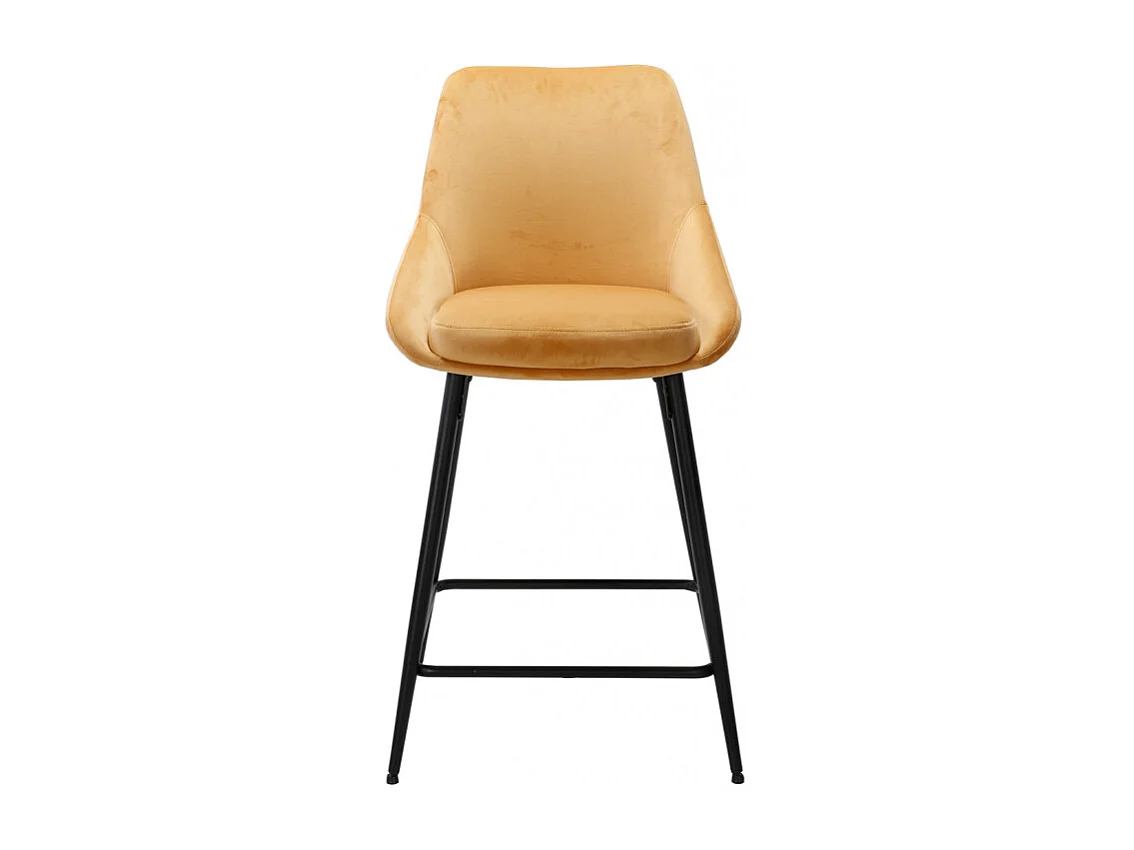 Lot 2 tabourets de bar en velours jaune et piètement métal - JAZZY