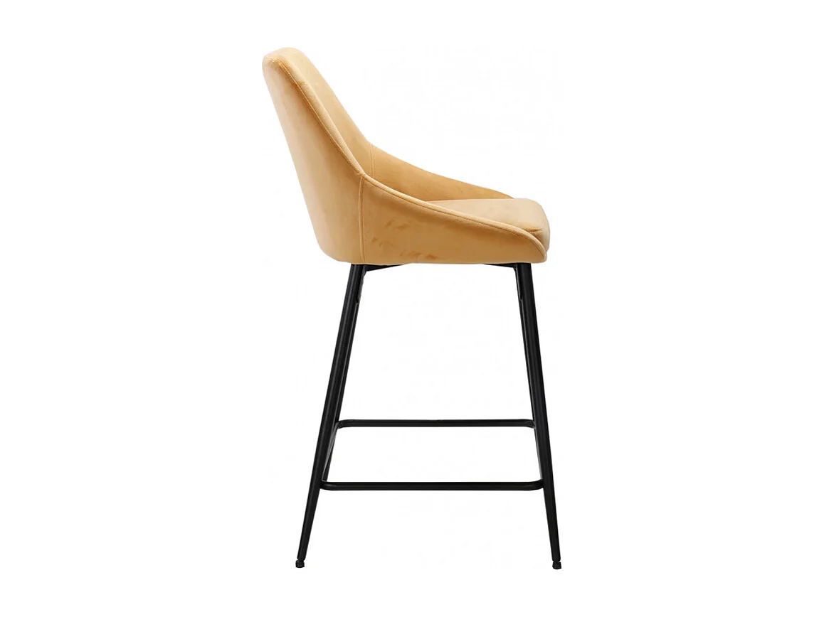 Lot 2 tabourets de bar en velours jaune et piètement métal - JAZZY