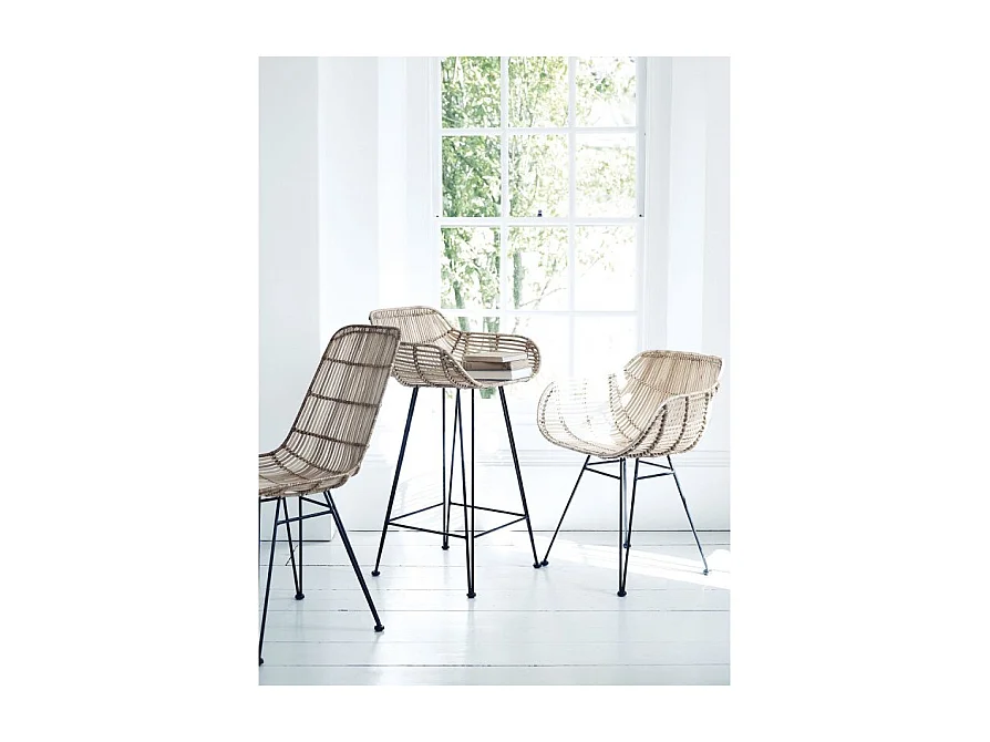 Lot de 2 tabourets de bar en rotin et métal noir - GOA
