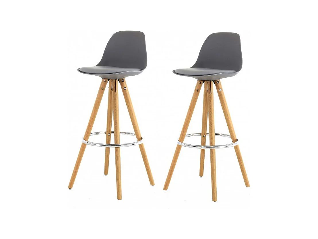 Lot 2 tabourets de bar scandinaves gris et pieds bois - DIANA